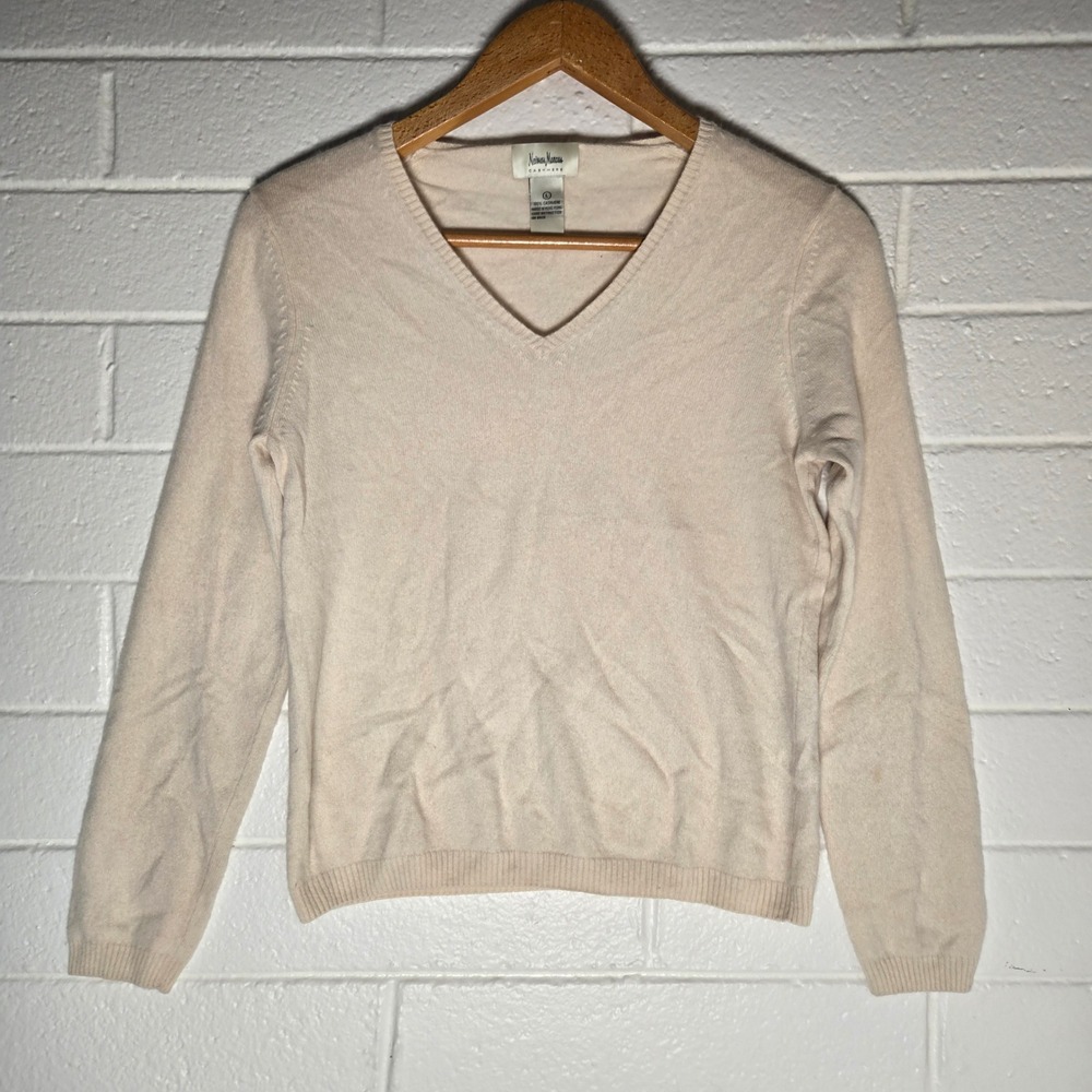 Vtg Cashmere Sweater Large Cream Pullover Luxury Old Money Academia Classic Soft